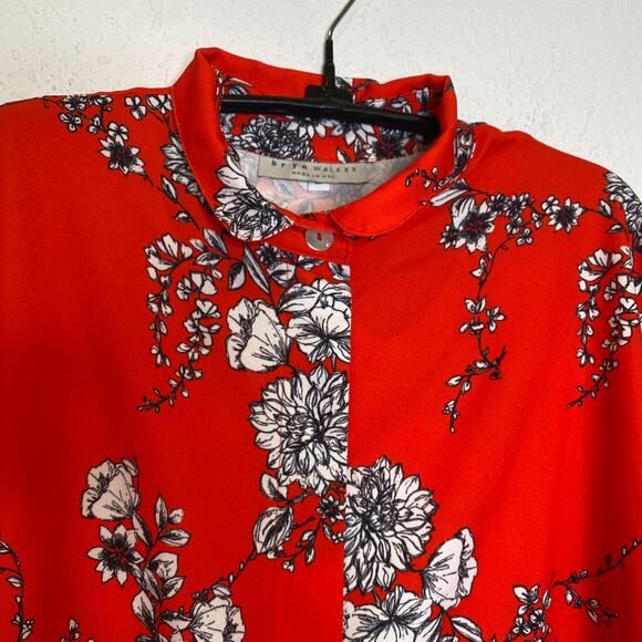 Bryn Walker Orange Red Floral Pants Set Button Down Blouse Crop Pants EUC Sz S/M - Picture 2 of 16
